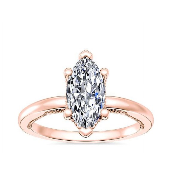 2.15 Carat Marquise Cut Moissanite Diamond Sparkle Proposal Ring for Women in Solid 14K Rose Gold Size 7 by Diamond-Capitals