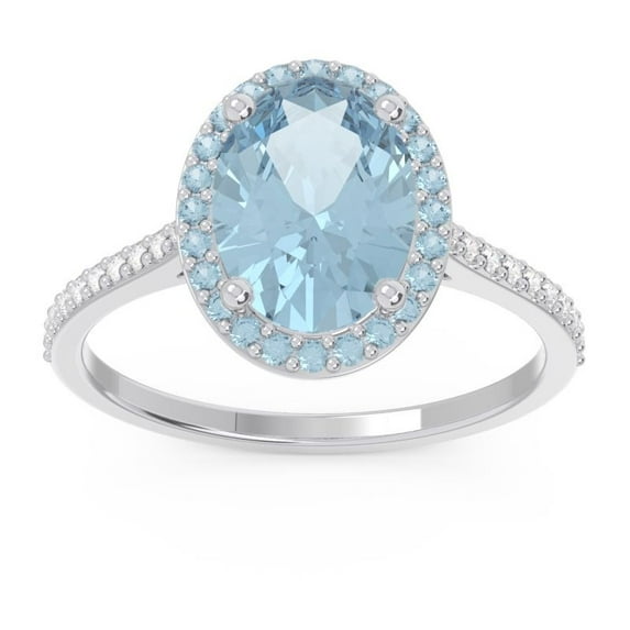 2.15 Carat Oval Cut Aquamarine Gemstone & Natural Diamond Unique Proposal Ring for Women Solid 14K White Gold Size 9 by Diamond-Capitals