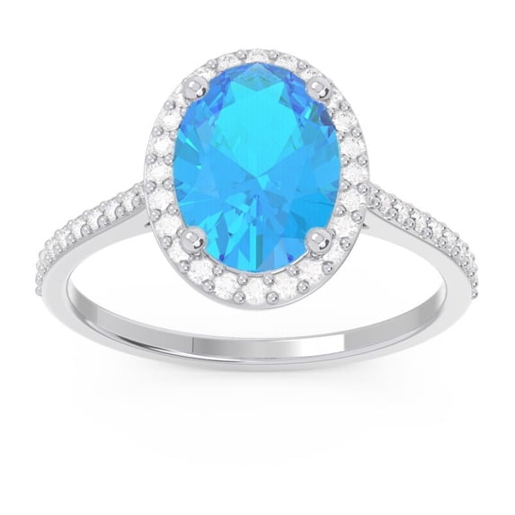 2.15 Carat Oval Cut Blue Topaz Gemstone & Natural Diamond New Engagement Ring for Ladies Solid 18K White Gold Size 10.5 by Diamond-Capitals