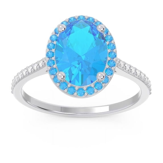2.15 Carat Oval Cut Blue Topaz Gemstone & Natural Diamond New Proposal Ring for Women Solid 14K White Gold Size 9 by Diamond-Capitals