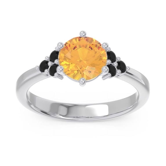 2.15 Carat Round Cut Citrine & Black Onyx Gemstone Wonderful Engagement Ring for Women Solid 14K White Gold Size 11.5 by Diamond-Capitals