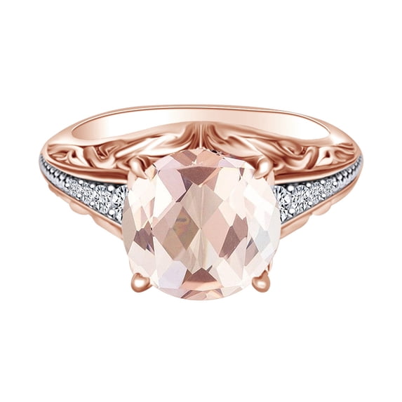 AFFY 2.15 Carat Round Shape Simulated Morganite & Natural Diamond Unique Engagement Ring 14K Solid Rose Gold Ring Size-7