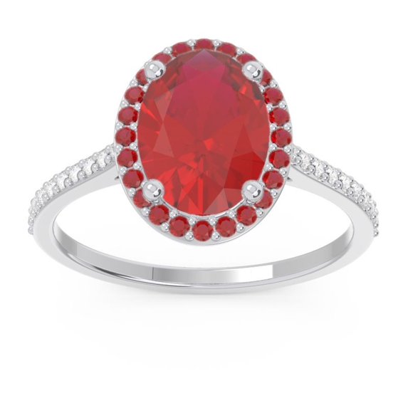 2.15 Carat Shiny Oval Cut Red Ruby Gemstone & Natural Diamond Engagement Ring for Ladies 18K White Gold Size 4.5 by Diamond-Capitals