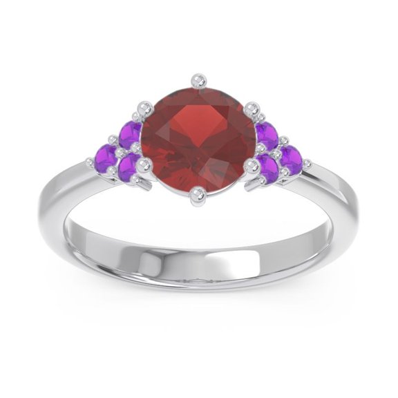 2.15 Carat Shiny Round Cut Garnet & Amethyst Gemstone Engagement Ring for Women 18K White Gold Size 4.5 by Diamond-Capitals