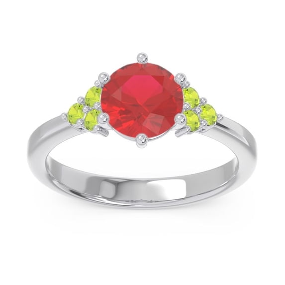 2.15 Carat Unique Round Cut Red Ruby & Peridot Gemstone Anniversary Ring for Ladies 18K White Gold Size 6.5 by Diamond-Capitals