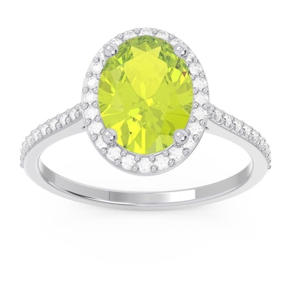 2.15 Carat Wonderful Oval Cut Peridot Gemstone & Natural Diamond (F-G/VS1) Engagement Ring for her 18K White Gold Size 6.5 by Diamond-Capitals
