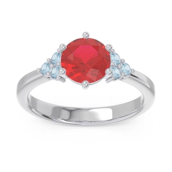 2.15 Ct Fine Round Cut Red Ruby & Aquamarine Gemstone Anniversary Ring for Women Solid 14K White Gold Size 10 by Diamond-Capitals