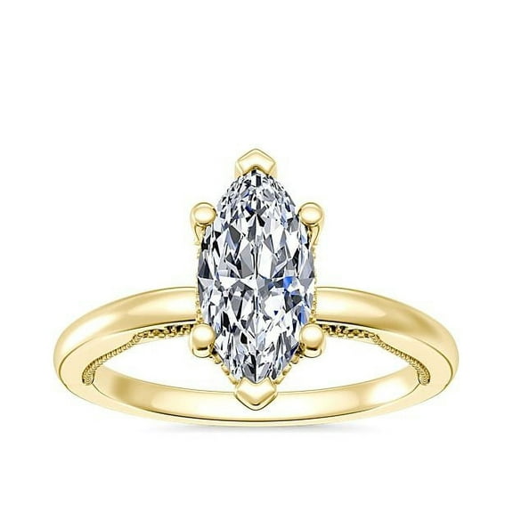 2.15 Ct Marquise Cut Moissanite Diamond (D/VVS1) Stunning Engagement Ring for Ladies Solid 18K Yellow Gold Size 3.5 by Diamond-Capitals