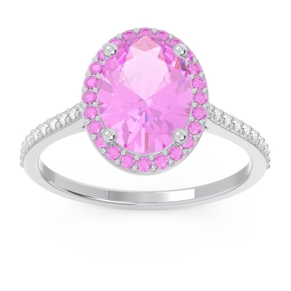 2.15 Ct Oval Shape Pink Sapphire Gemstone & Natural Diamond Wonderful Engagement Ring for Fiancee Solid 14K White Gold Size 6.5 by Diamond-Capitals
