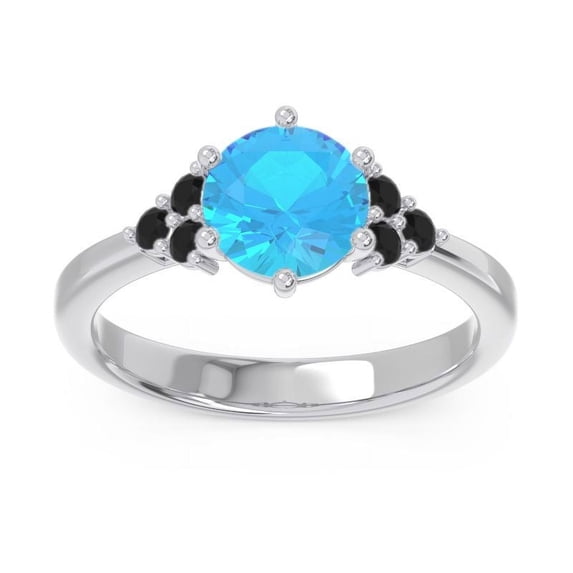 2.15 Ct Round Cut Blue Topaz & Black Onyx Gemstone Latest Bridal Ring for Women Solid 14K White Gold Size 6.5 by Diamond-Capitals