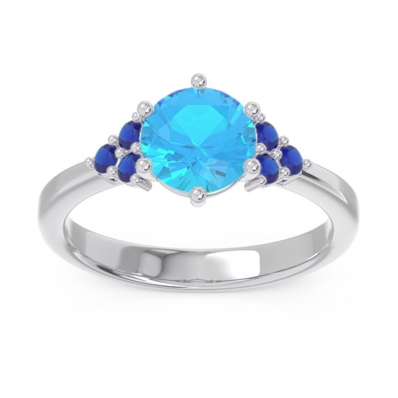 2.15 Ct Round Cut Blue Topaz & Blue Sapphire Gemstone Sparkle Engagement Ring for Women Solid 18K White Gold Size 8 by Diamond-Capitals