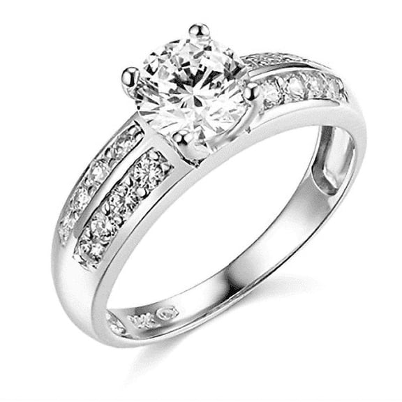 2.15 Ct Round Cut Real 14K White Gold Double Row Engagement Wedding Promise Ring