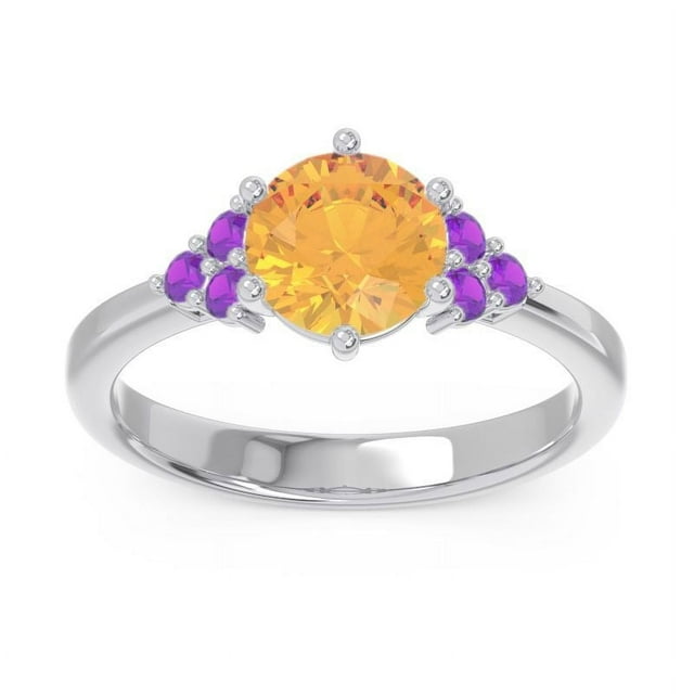2.15 Ct Stylish Round Cut Citrine & Amethyst Gemstone Wedding Ring for Women Solid 18K White Gold Size 4.5 by Caratup