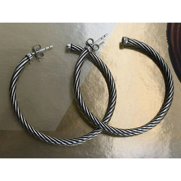 2.15 Inch (54mm) Cable Classic 925 Sterling Silver Oxidized Large Hoop Earrings