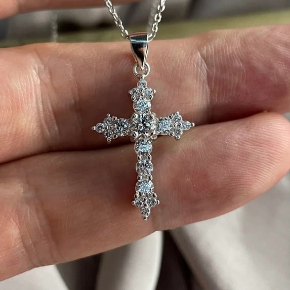 2.15Ct Round Cut Lab-Created Diamond Women's Cross Pendant 14K White Gold Plated