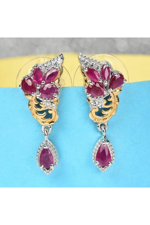 2.15ctw Burmese Ruby and Zircon Earrings in Platinum Over Sterling Silver