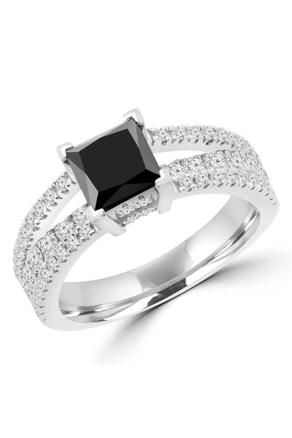 2.16 CTW Princess BlacK Diamond Split ShanK Solitaire with Accents Engagement Ring in 14K