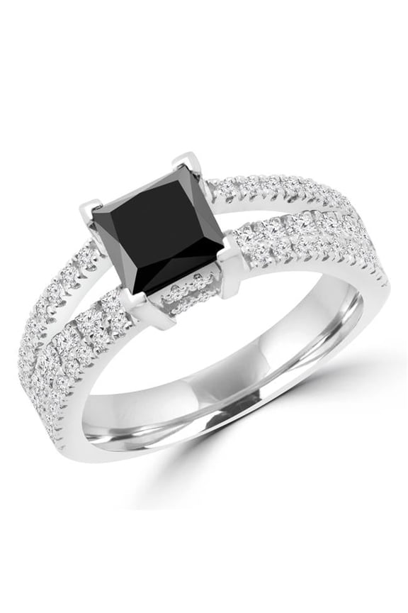 2.16 CTW Princess Black Diamond Split Shank Solitaire with Accents Engagement Ring in 14K White Gold - 3.75