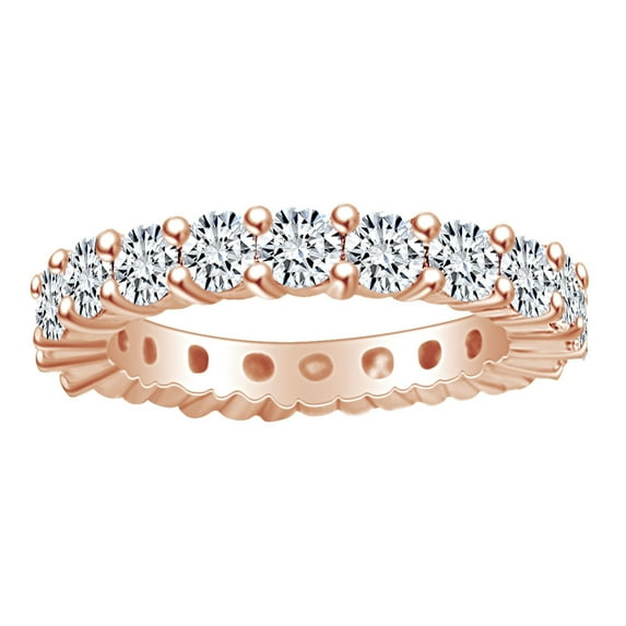 AFFY 2.16 Carat (Ctw) Round Cut White Natural Diamond Full Eternity Wedding Band Ring In 14k Solid Rose Gold Ring Size-8.5