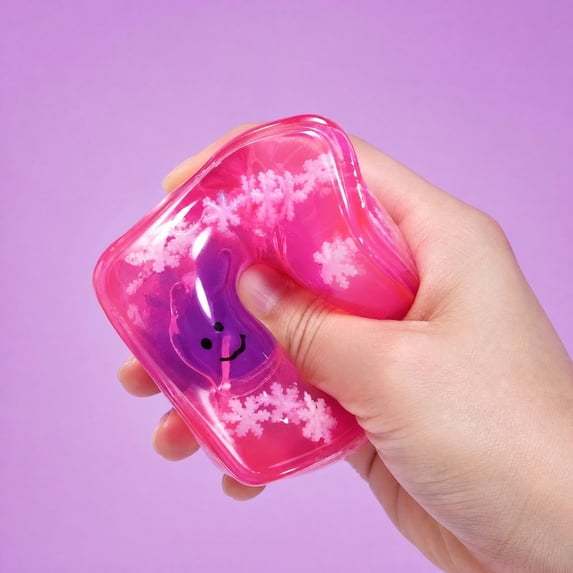 2.16" Glow-in-the-Dark Ice Cube Squishy Toy, Halloween Ornament Inside with Snowflake Glitter