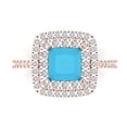 thumbnail image 1 of 2.07 ctw with Simulated Diamond Halo Accents Anniversary Ring for Women | Princess Cut Simulated Turquoise | Hyperallergenic Solid 14K Rose Gold, 1 of 5