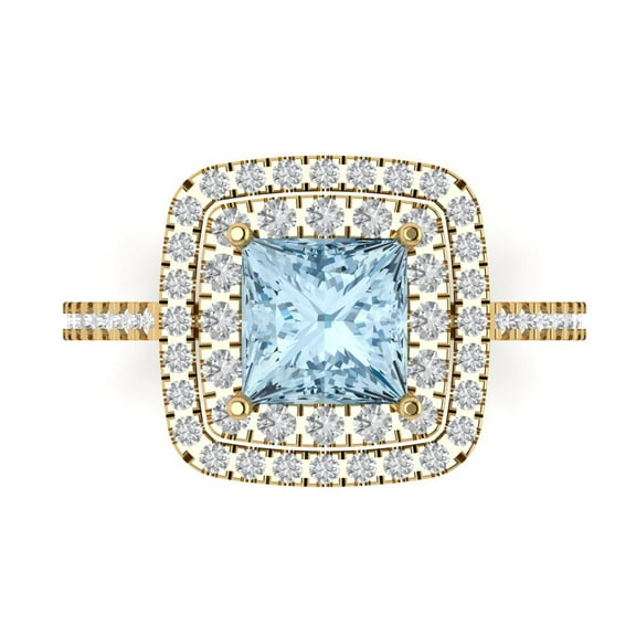 Halo Engagement Ring for Women - 2.07ct Simulated Blue Diamond in 18K Yellow Gold Promise Ring