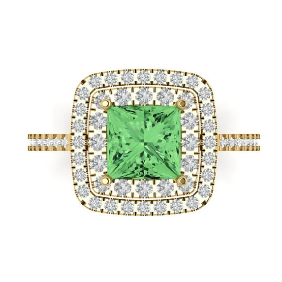 Halo Engagement Ring for Women - 2.07ct Simulated Green Diamond in 14K Yellow Gold Promise Ring