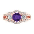 thumbnail image 1 of Three-Stone Engagement Ring for Women - 2.16ct Natural Amethyst in 14K Rose Gold Promise Ring, 1 of 6