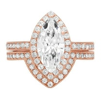 2.16 ct Marquise Cut Genuine Cultured Diamond SI1-SI2 I-J 18K Rose Gold Halo Engagement Wedding Bridal Set Designer Ring bW/ Set W/ Crystal side stones size 3.5