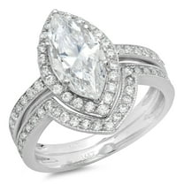 2.16 ct Marquise Cut Genuine Cultured Diamond SI1-SI2 J-K 18K White Gold Halo Engagement Wedding Bridal Set Designer Ring bW/ Set size 3.5