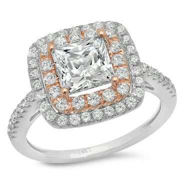 2.16 ct Princess Cut Genuine Cultured Diamond VS1-VS2 J-K 18K White Rose Gold Halo Promise Wedding Statement Engagement Designer Ring size 3.5