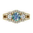 thumbnail image 1 of 2.16 ct Round Cut Blue Moissanite 3 Stone 18K Yellow Gold Womens Engagement Ring, 1 of 5