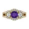 thumbnail image 1 of Clara Pucci 14K Yellow Gold 2.16ct Amethyst Three-Stone Ring for Women, 1 of 8