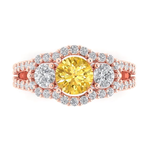 2.16 ctw 3 Stone Anniversary Ring for Women | Round Cut Natural Citrine | Hyperallergenic Solid 14K Rose Gold