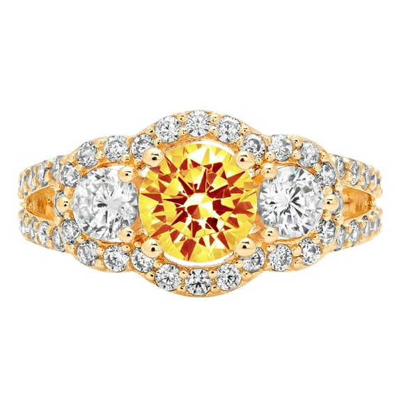 2.16 ct Round Cut Natural Citrine 3 Stone 14K Yellow Gold Womens Engagement Ring