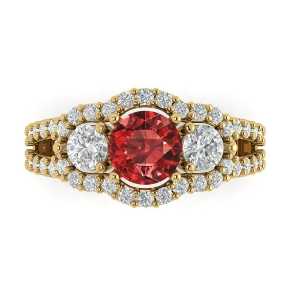 2.16 ct Round Cut Natural Garnet Three-Stone Engagement Ring for Women in 18K Yellow Gold