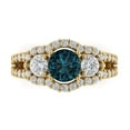 thumbnail image 1 of Clara Pucci 14K Yellow Gold Solid Gold LondonBlueTopaz Three-Stone Anniversary Ring for Women - 2.16 cttw Round Cut, 1 of 8