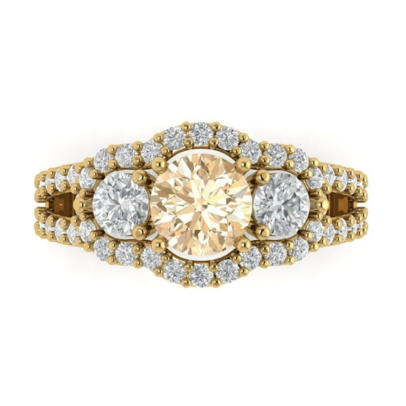 2.16 ct Round Cut Natural Morganite Three-Stone Engagement Ring for Women in 14K Yellow Gold