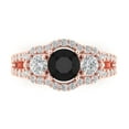 thumbnail image 1 of 2.16 ct Round Cut Natural Onyx 3 Stone 14K Rose Gold Womens Engagement Ring, 1 of 5
