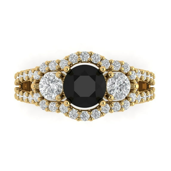 2.16 ct Round Cut Natural Onyx 3 Stone 14K Yellow Gold Womens Engagement Ring