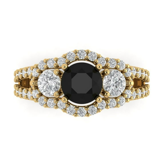 2.16 ct Round Cut Natural Onyx 3 Stone 14K Yellow Gold Womens Engagement Ring