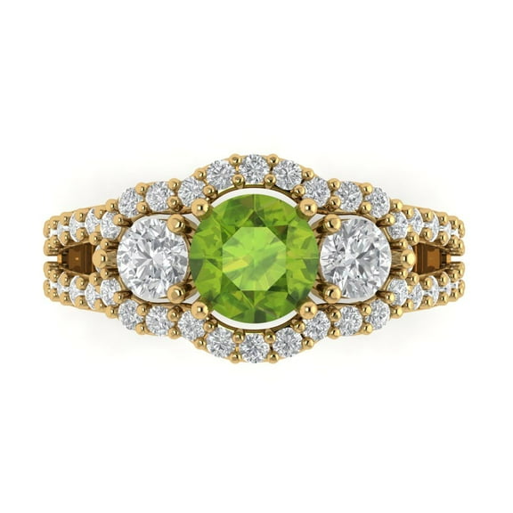2.16 ctw 3 Stone Anniversary Ring for Women | Round Cut Natural Peridot | Hyperallergenic Solid 14K Yellow Gold