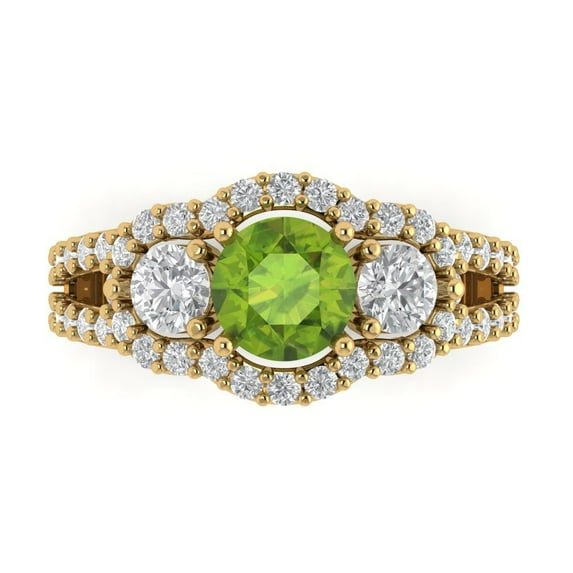 2.16 ctw 3 Stone Anniversary Ring for Women | Round Cut Natural Peridot | Hyperallergenic Solid 18K Yellow Gold