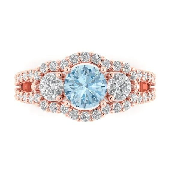 2.16 ctw 3 Stone Anniversary Ring for Women | Round Cut Natural Sky Blue Topaz | Hyperallergenic Solid 18K Rose Gold