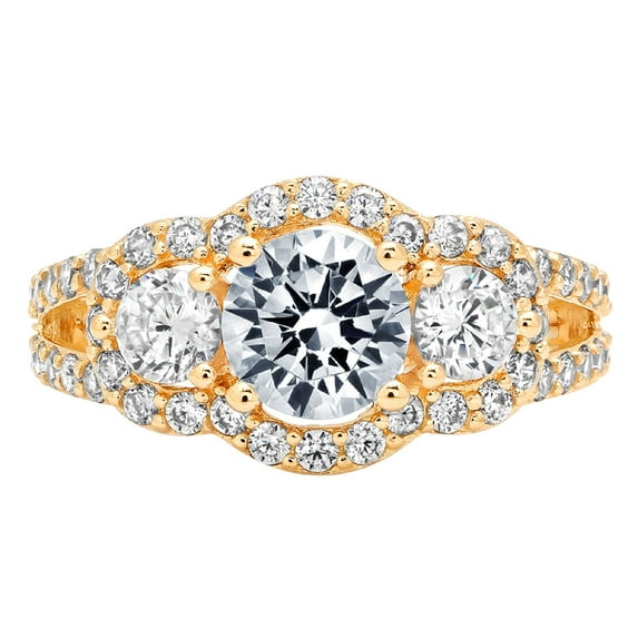 2.16 ct Round Cut Natural Swiss Blue Topaz 3 Stone 18K Yellow Gold Womens Engagement Ring