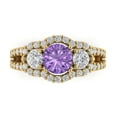 thumbnail image 1 of 2.16 ct Round Cut Simulated Alexandrite 3 Stone 14K Yellow Gold Womens Engagement Ring, 1 of 5