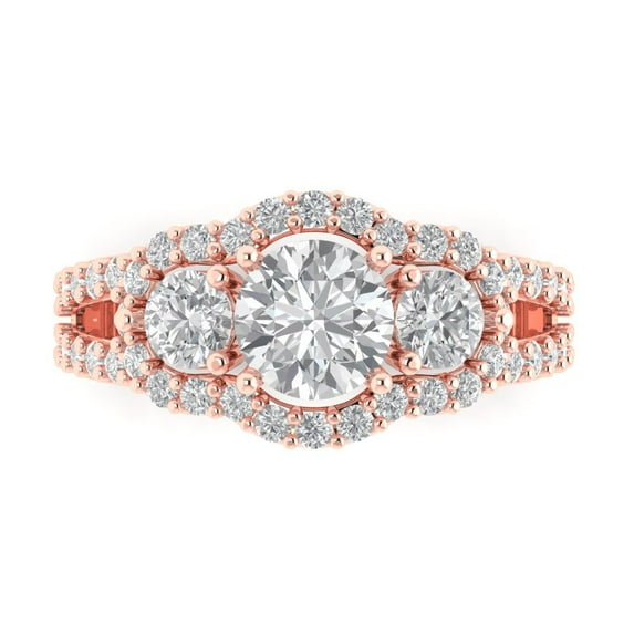 2.16 ctw 3 Stone Anniversary Ring for Women | Round Cut Zirconia Diamond | Hyperallergenic Solid 18K Rose Gold