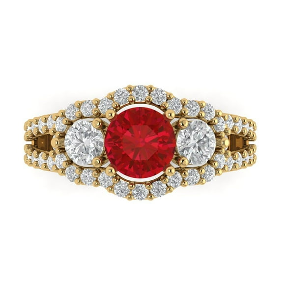 2.16 ct Round Cut Simulated Pink Tourmaline 3 Stone 14K Yellow Gold Womens Engagement Ring