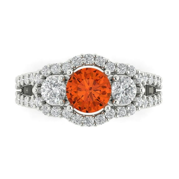2.16 ctw 3 Stone Anniversary Ring for Women | Round Cut Simulated Red Diamond | Hyperallergenic Solid 18K White Gold