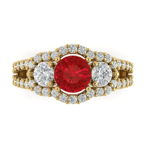 Clara Pucci 14K Yellow Gold 2.16ct Ruby Three-Stone Ring for Women